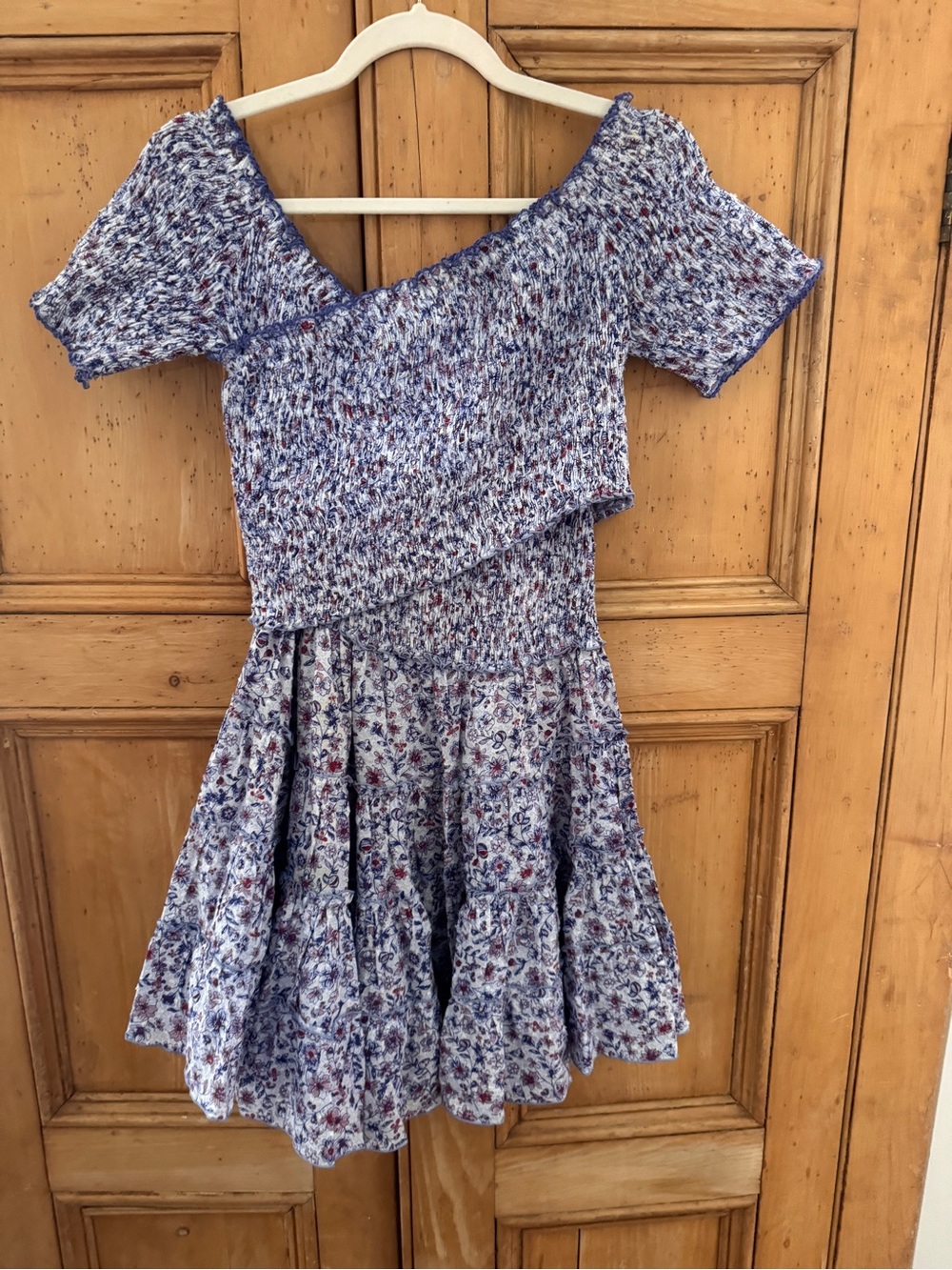 Poupette St. Barth Blue, Purple and White Floral Smocked Knit Dress